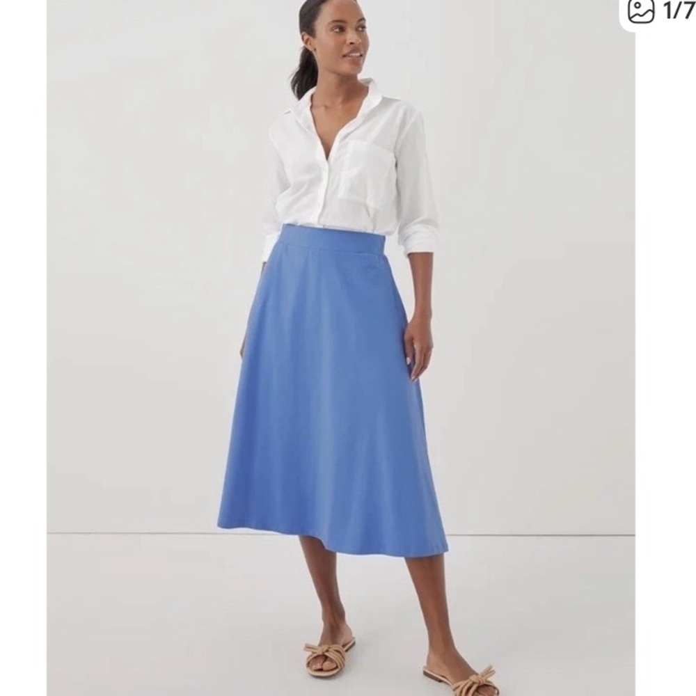 Pact Fit and Flare Light Blue Midi Skirt XS NWOT
